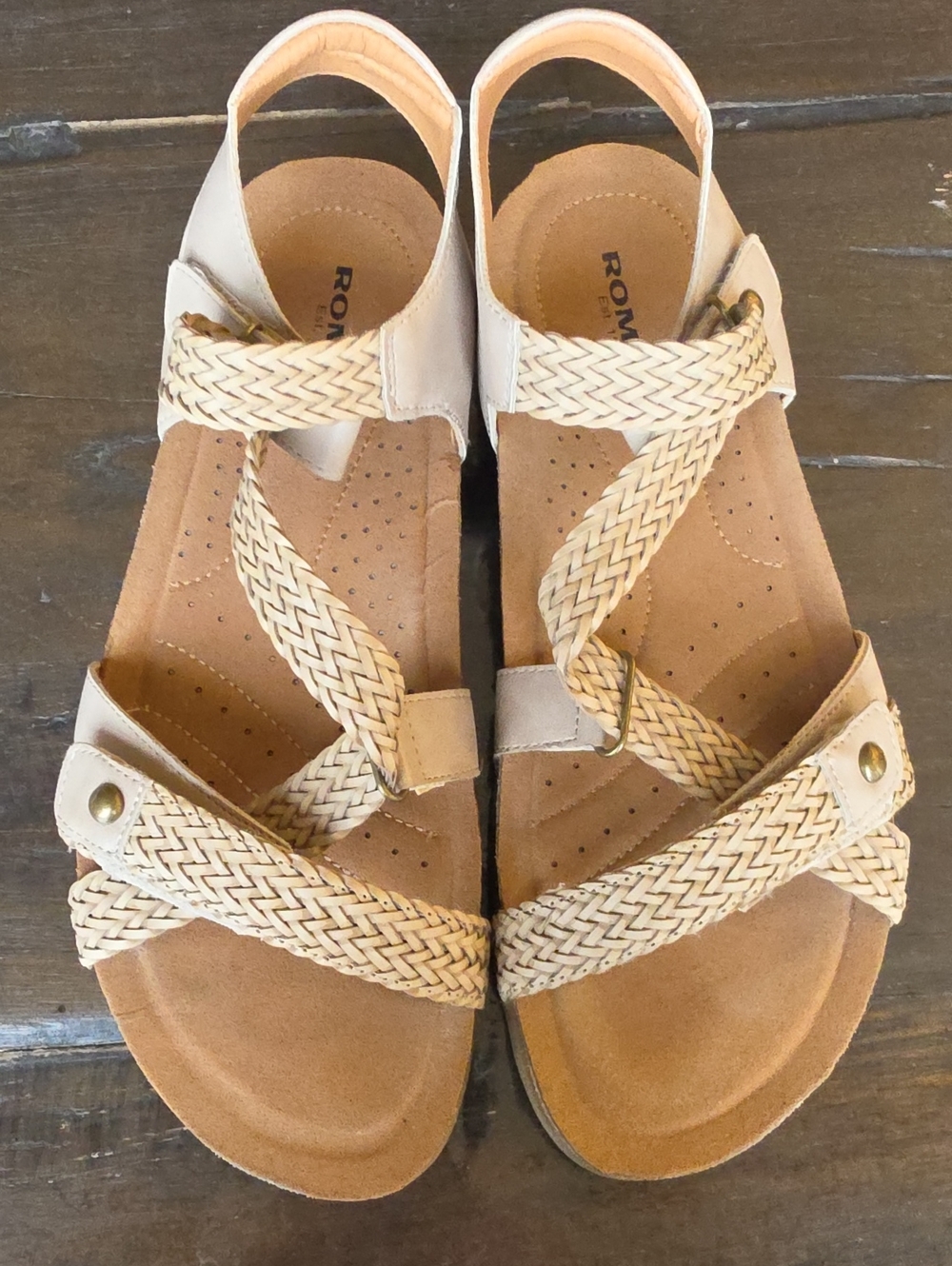 (39) Romika Women's Tan Braided Slingback Sandals Beach Garden Neutral Velcro